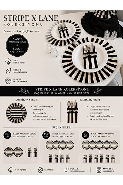 KaiAtelier 2Li Stripe Tableware Set / 2 Stripe Linen American Servingsets and...