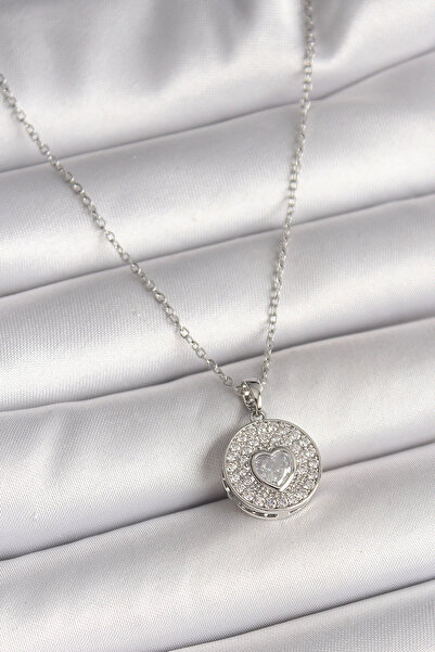 Skygo 316L Steel Silver Color Chain Zircon Stone Heart Embroidered Medallion ...