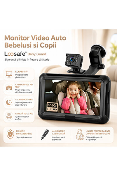 Loosafe Monitor video auto Baby Guard pentru bebeluși și copii