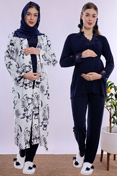 ByLohusa Tesettürlü Yumuşak Dokulu Pamuklu Sabahlıklı Hamile Lohusa Pijama Ta...