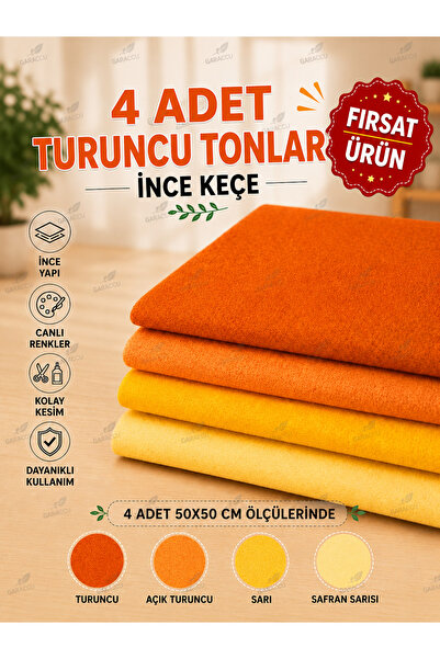 garaccu Turuncu Tonlar Ince Keçe - 5 Renk - 50x50 Cm