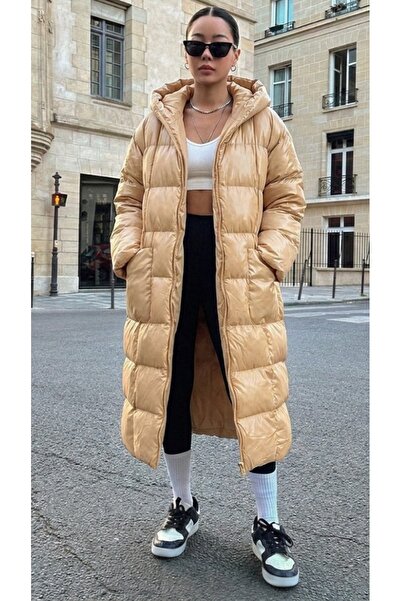 comstar Women's Black Hooded Long Oversize Puffer Coat