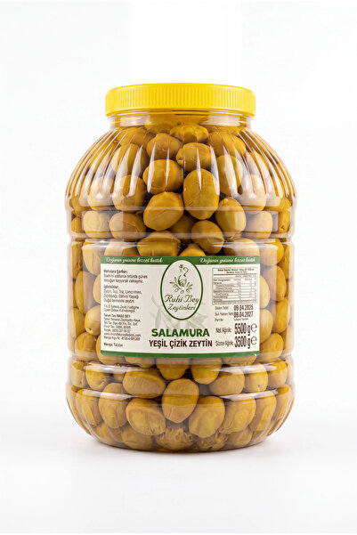 RUHİ BEY ZEYTİNLERİ Domat Yeşil Çizik Zeytin 3.5 Kg