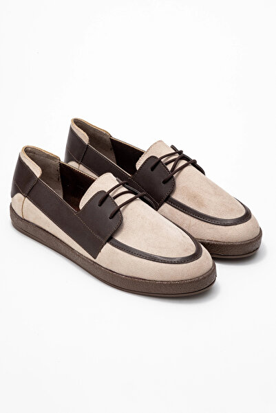 by selvi Lukka Shoes Rosa Men's Beige Suede Garnished Lace-Up Loafer Daily Ca...