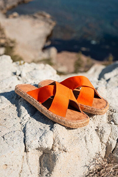 by selvi Lukka Shoes Zeta Oranj Çapraz Keten Erkek Terlik