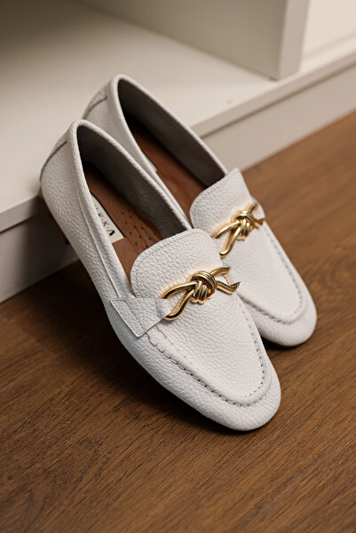 by selvi Lukka Shoes Γνήσιο δέρμα Cameron Γυναικεία μπαλαρίνα με λευκή μεταλλ...