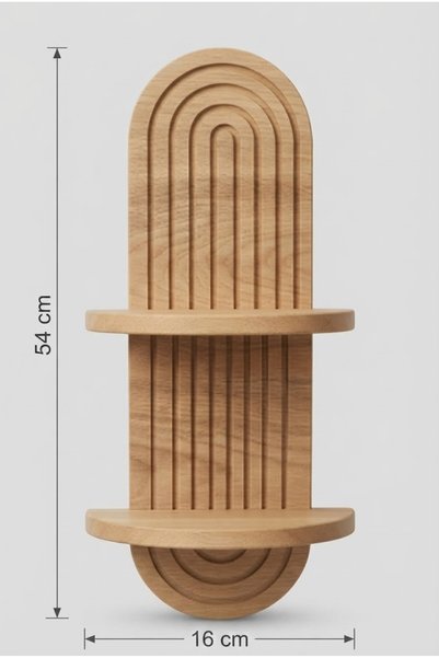 Step and Maker Kemerli Ahşap Duvar Rafı 3'lü Set Ortası Desenli Dekoratif Raf Takımı