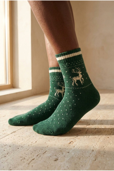 BONY SOCKS Ženske čarape sa novogodišnjom tematikom, zelene