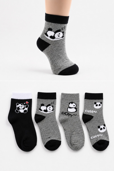 ÇOCUK PANDA DESENLİ YIKAMALI KOKULU PAMUK PATİK ÇORAP