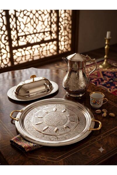 BARITCIOGLU Kitchenware Presentation Service Tray Copper Pitcher with Lid Kay...