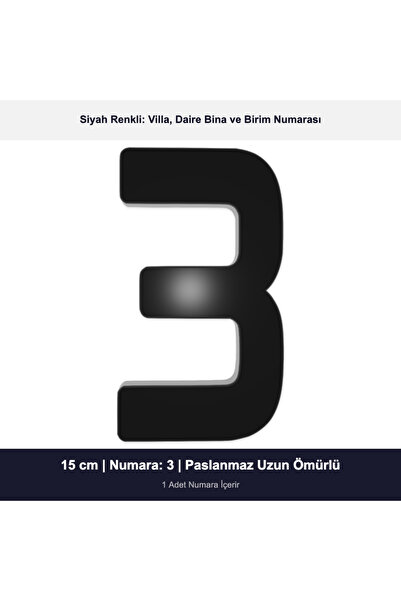 Demiraslan Ticaret 15 cm Yapışkanlı Siyah Villa ve Daire Numarası No 3 - Pasl...
