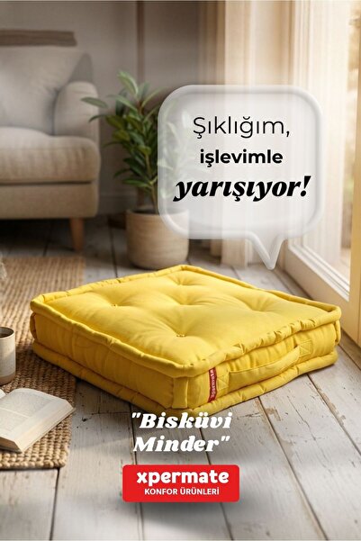 XPERMATE Bisküvi Minder Petek Önü Yer Minderi 55x55x14 Kalın Pofuduk Balkon B...