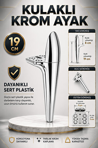 Badem10 Alesta Kulaklı Krom Kaplama Plastik Sehpa Ayağı 19 cm Mobilya Kanepe ...