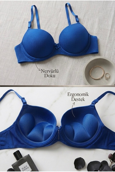 Lavint Homewear Saks Blue Ultra Push-Up Striped Supported Underwire Silicone ...