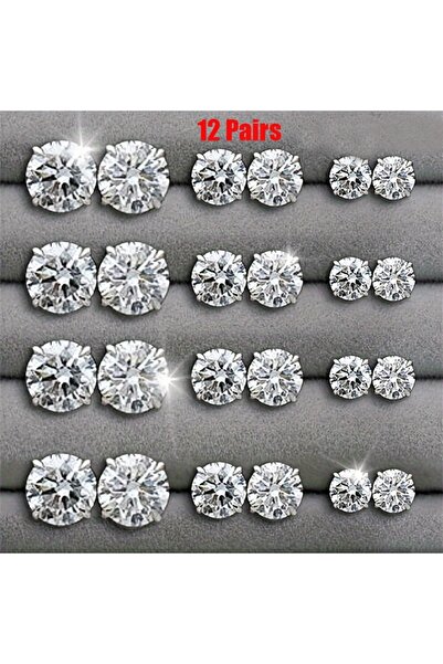 Choice 12 pairs 12 Pairs Six Claw Zircon Earrings Set Geometric White Shiny C...
