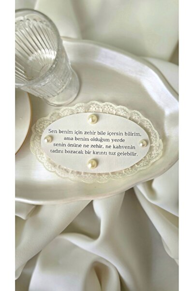 AmoreDesign Kişiye Özel Damat Kahve Tepsisi İçin Kart Notluk, Dantel Kenarlı ...