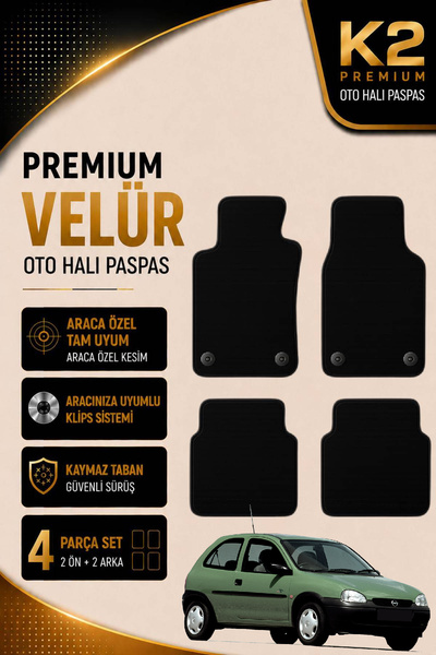 K2 CARPET Premium Velür Oto Halı Paspas Opel Corsa 2. Nesil B Kasa (1993-2000...