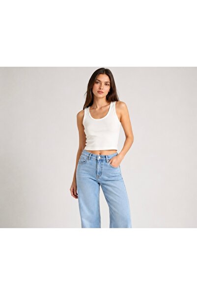 HELMİRA Women's White U-Neck Crop Tank Top Stretchy Comfortable Fabric Lightw...