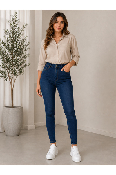 JILLY SEM Γυναικείο Navy Blue Extra Άνετο Skinny Skinny Skinny Παντελόνι