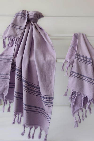 Sevim Peshtemal Hair Towel Set-100% Cotton Lightweight Beach Towel Set-Lilac