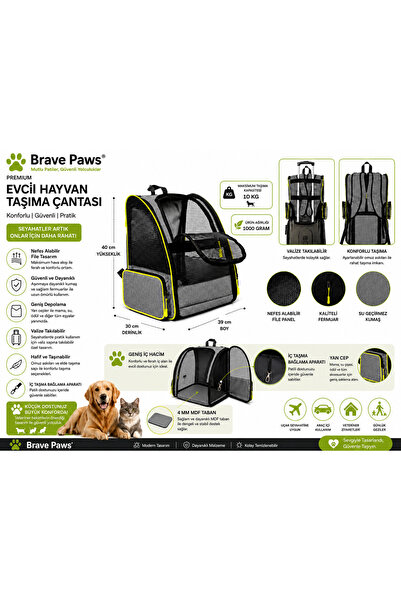 BRAVE PAWS YIKANABİLİR KEDİ VE KÖPEK ÇANTASI PLASTİK FİLELİ PİRAMİT MODEL