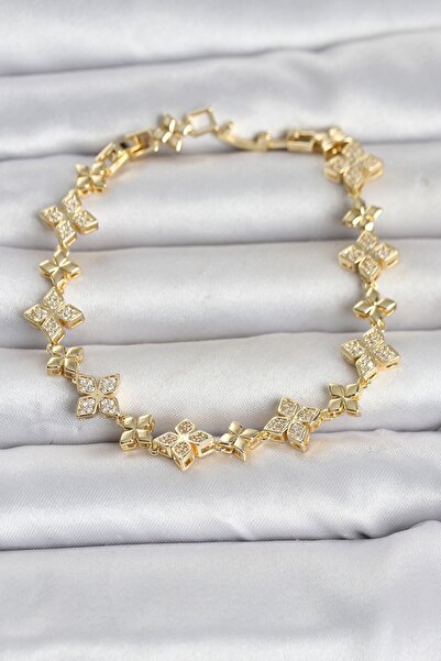 Inure Jewelry Brass Zircon Stone Clover Model Gold Color Women's Bracelet