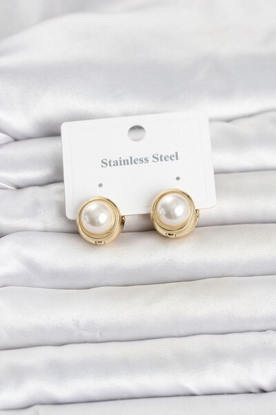 Inure Jewelry أقراط نسائية من الفولاذ 316L باللون الذهبي مع اللؤلؤ