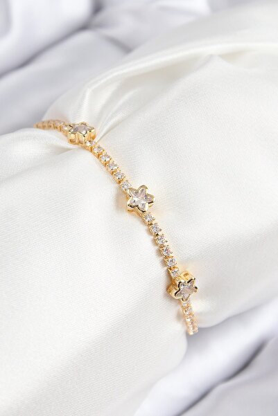 Inure Jewelry سوار نسائي من النحاس والزركون بحجر النجمة موديل ذهبي اللون