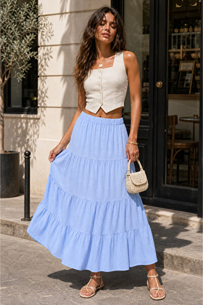 BARRELS AND OIL Women's Pieced Midi Skirt - Blue
