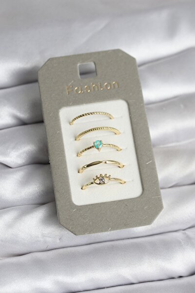 Inure Jewelry Brass Gold Color 5-Piece Ring Set