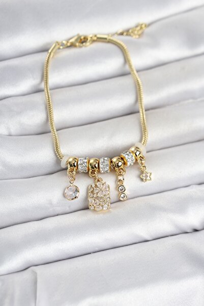 Inure Jewelry سوار نسائي من النحاس بلون ذهبي مع تفاصيل زهرية