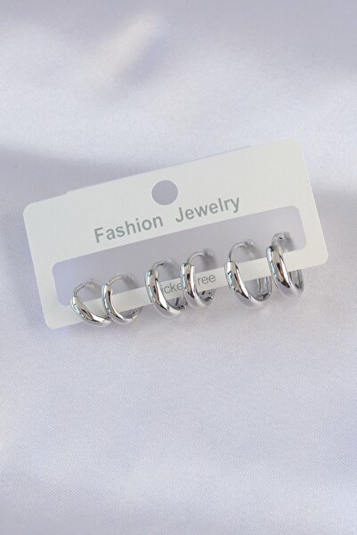 Inure Jewelry مجموعة أقراط نحاسية فضية اللون بيضاوية منحنية