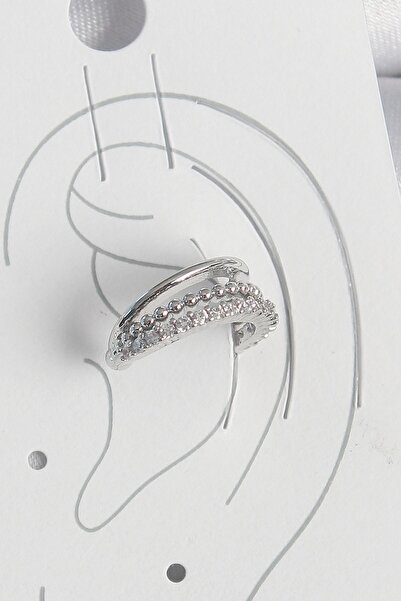 Inure Jewelry Brass Silver Color Zircon Stone 3 Row Women's Cartilage Earrings