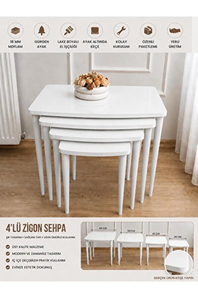 Home Başaran Concept 4’lü Ultra Kaliteli Üst Kısmı MDF Zigon Sehpa Gürgen Aya...