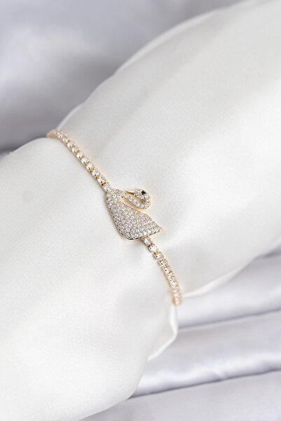 Inure Jewelry سوار مائي ذهبي اللون مرصع بحجر الزركون على شكل بجعة