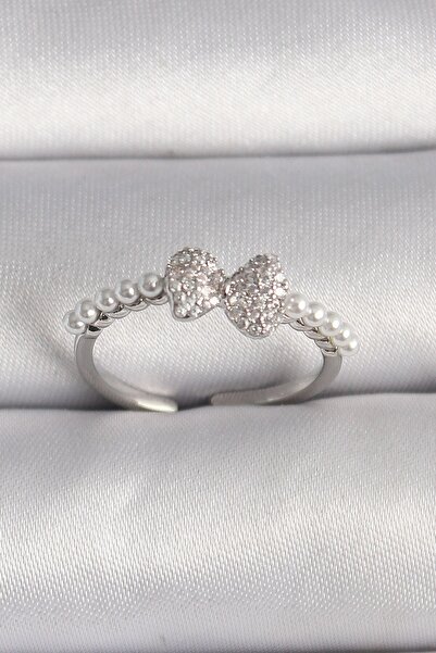 Inure Jewelry Brass Silver Color Zircon Stone Bow Pearl Detail Adjustable Ring