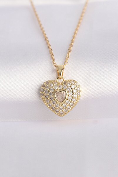 Inure Jewelry قلادة على شكل قلب من حجر الزركون الذهبي اللون من الفولاذ 316L