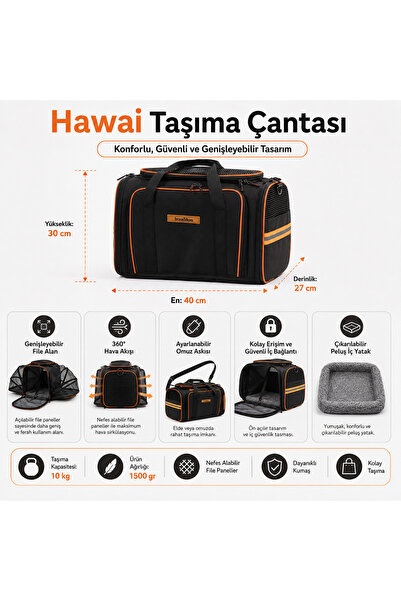 BRAVE PAWS Yıkanabilir Kedi ve Köpek Çantası Hawaii Fileli Kedi Omuz Cantası Model