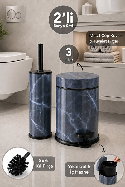 Meleni Home 2-Piece Modern Bathroom Set - 3Lt Trash Can with Metal Inner Buck...