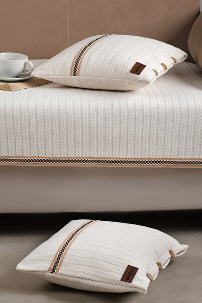 MUEV Modern Bohemian Textured Sofa Cover Set - Striped Edge Detail
