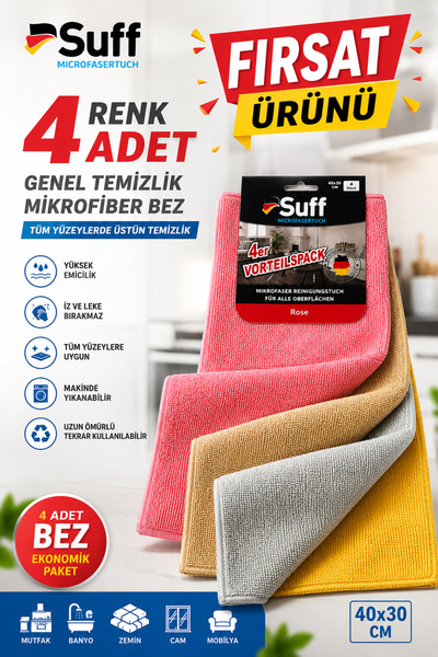 Suff Rose - 4-Pack Microfiber General Cleaning Cloth (40 X 30 cm) 1 Pack