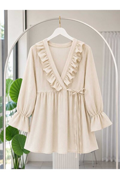 MODA VEDAT Collar Frilly Side Rope Tie Kimono -5066