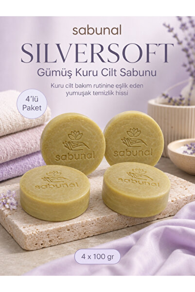 sabunal Silversoft Silver Dry Skin Soap 4 Pieces - Soft Care Soap with Silver...