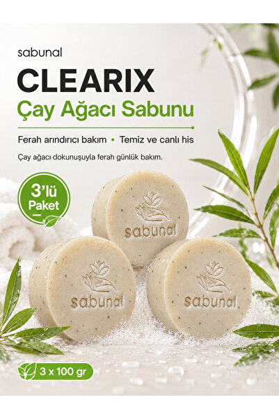 sabunal Clearix Tea Tree Soap 3 Pcs - Natural Fresh Care for Oily Skin, Pores...