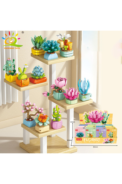 Choice3 WITH BOX 40 HUIQIBAO MOC Flower Succulent Potted Model Building Block...