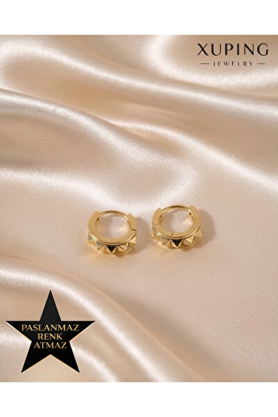 XUPING JEWELRY Xuping 14K Altın Renginde Dişli Minik Halka Kararmaz Kadın Küpe