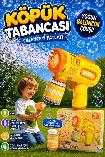 Brother Toys Pilli Işıklı Köpük Tabancası Baloncuk Tabancası Baloncuk Likidi ...