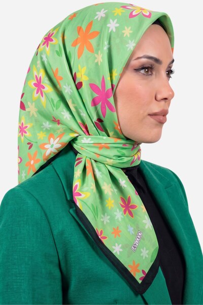 hadiora Women's Green Black Floral Patterned Organic Cotton Soft Scarf