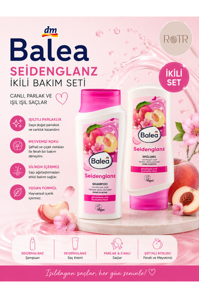 BALEA Shampoo 300 ml + Hair Care Conditioner 300 ml Set of 2 Peach Scented fo...