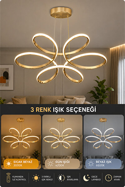 RSCOLLECTIONS Papatya Modern Sarkıt Led Avize Kumandasız Gold